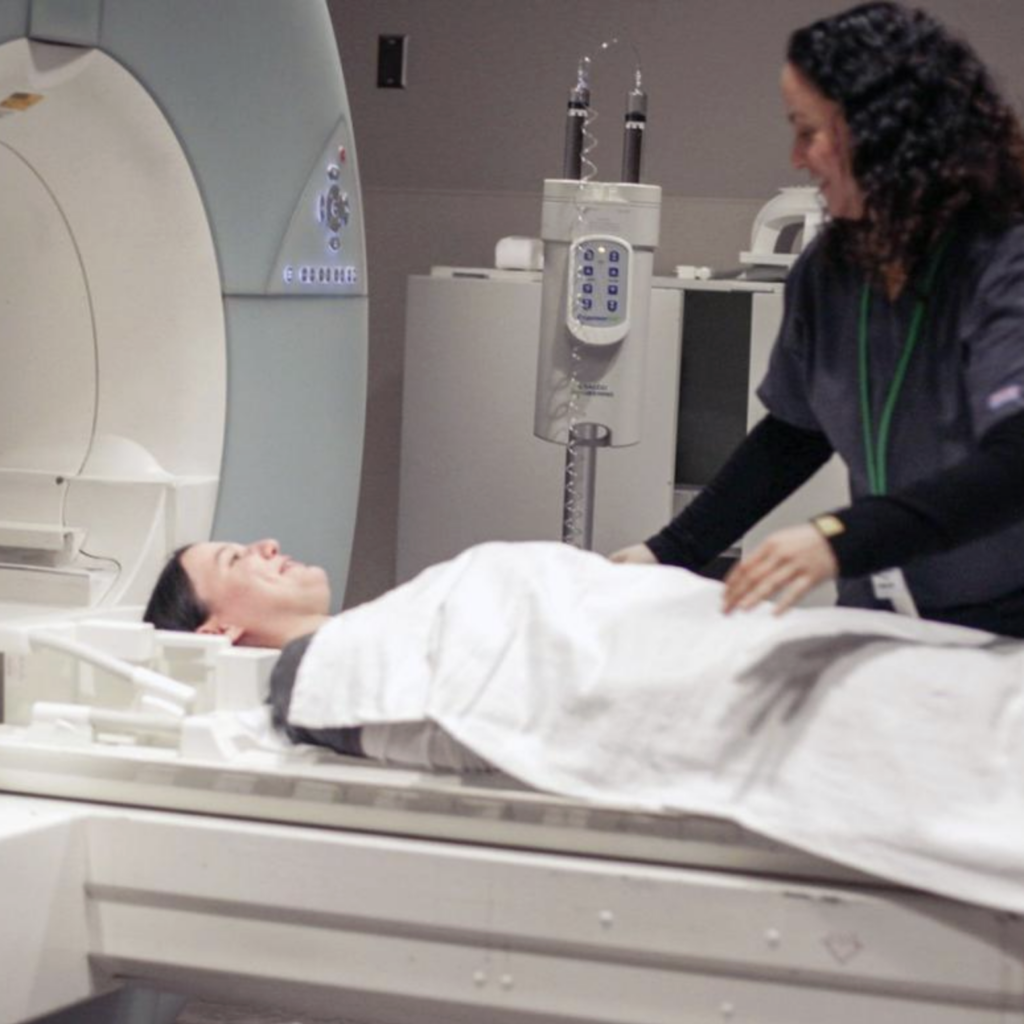 Participant lying down for an MRI scan