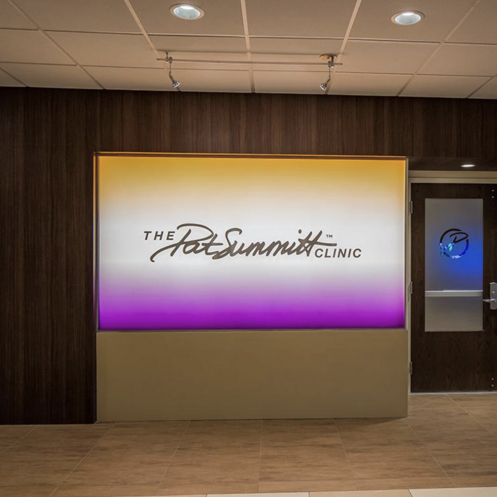 Photo of screen displaying The Pat Summitt Clinic logo